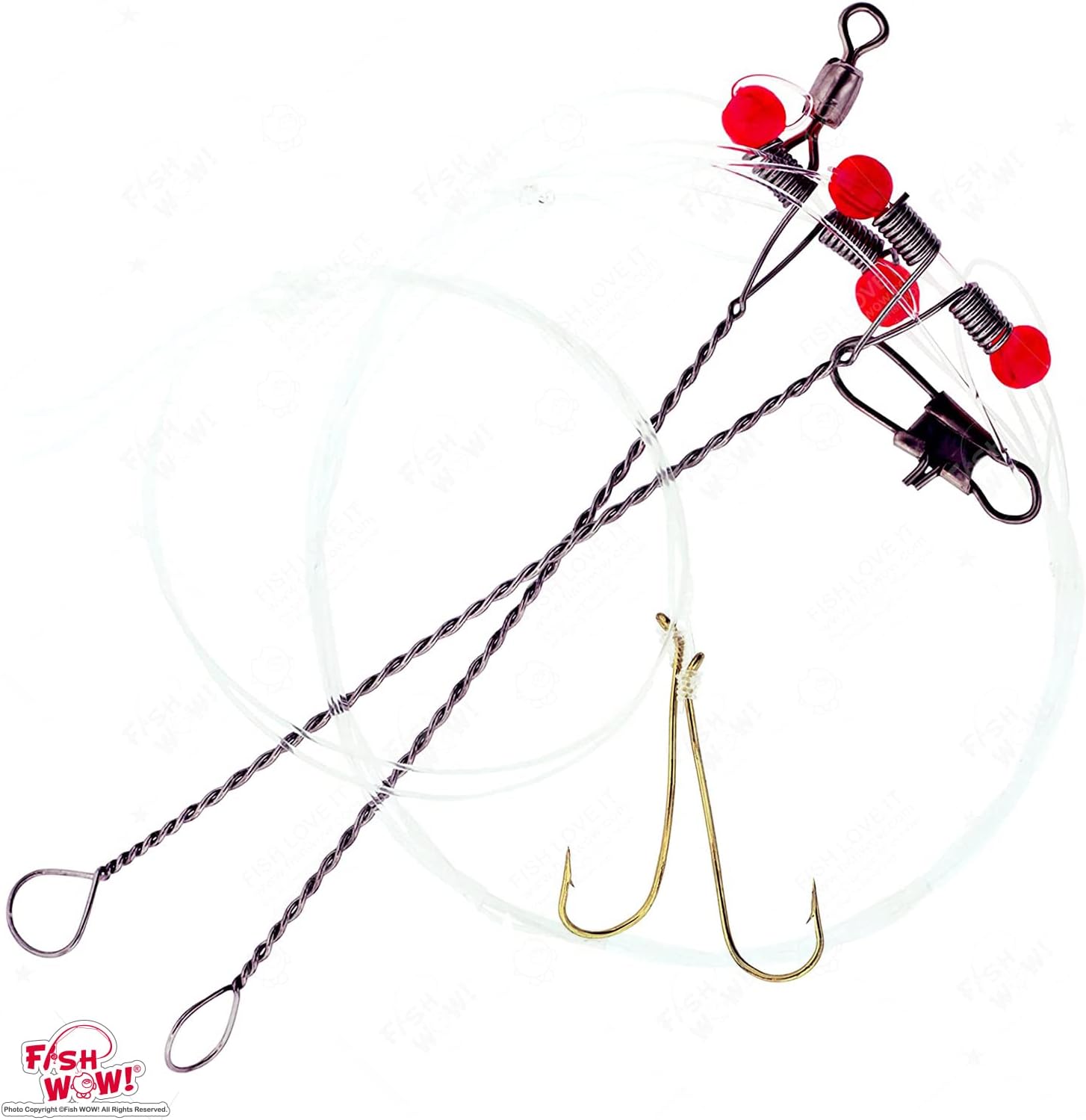 50pks Premium Fish WOW! Crappie Rig with Two #6 Aberdeen Gold Hook Two Wire Spreader T Arms 20Lb. Test