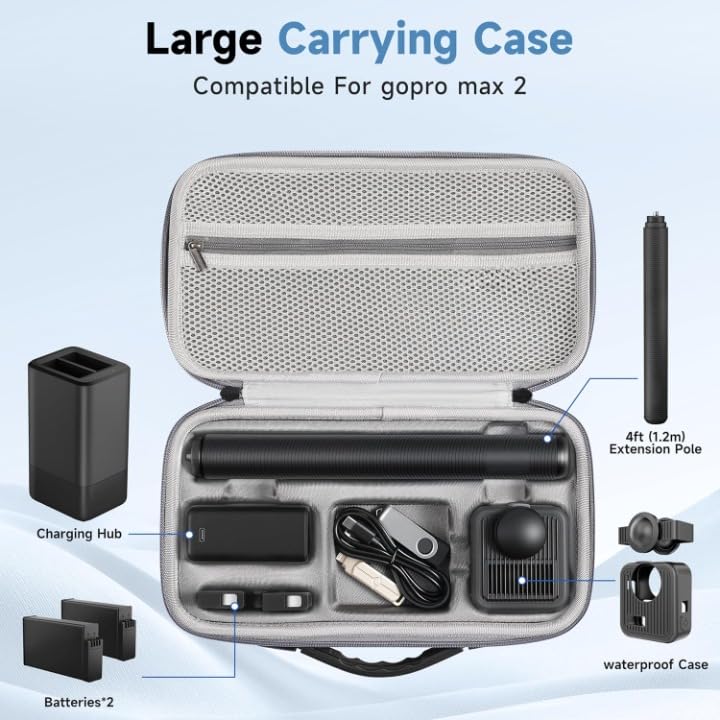 Image of M.G.R.J Portable Storage Protective Travel Bag for GoPro MAX 2 Action Camera & Adventure Combo Accessories Carrying Case (Hard|EVA|Black)