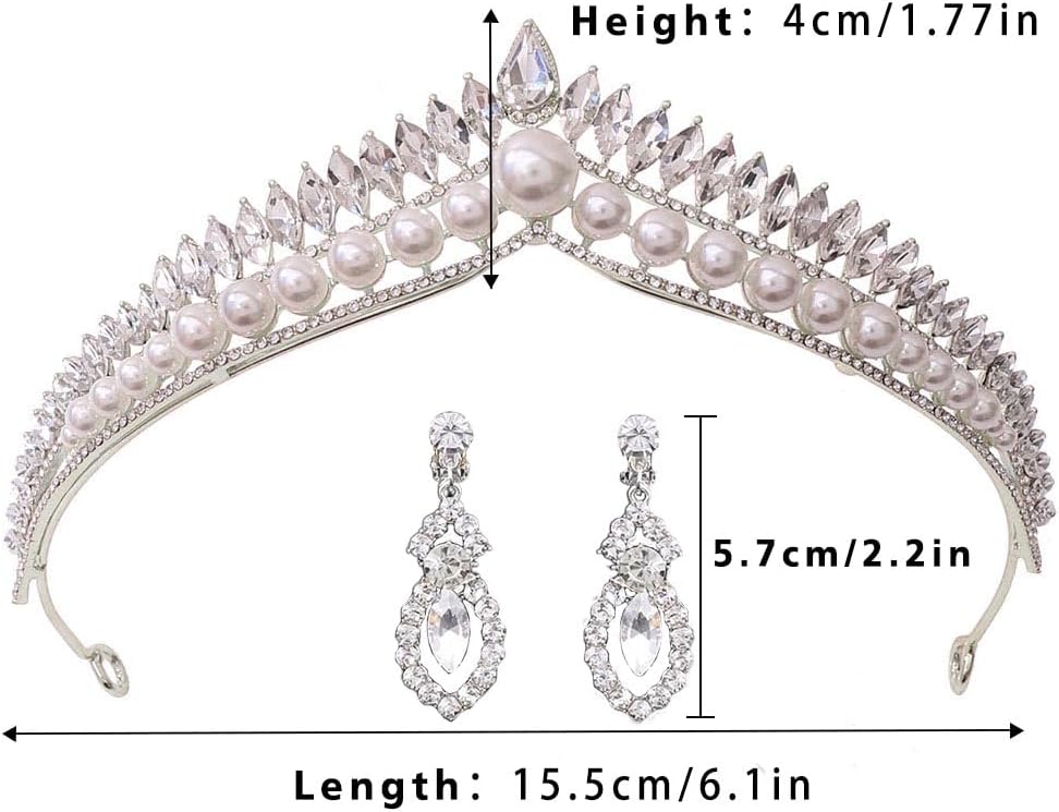 Pearl Tiaras and Crown Crystal Head Crowns Rhinestone Princess Tiaras Wedding Crown for Bride Royal Queen Crown for Women - Image 3