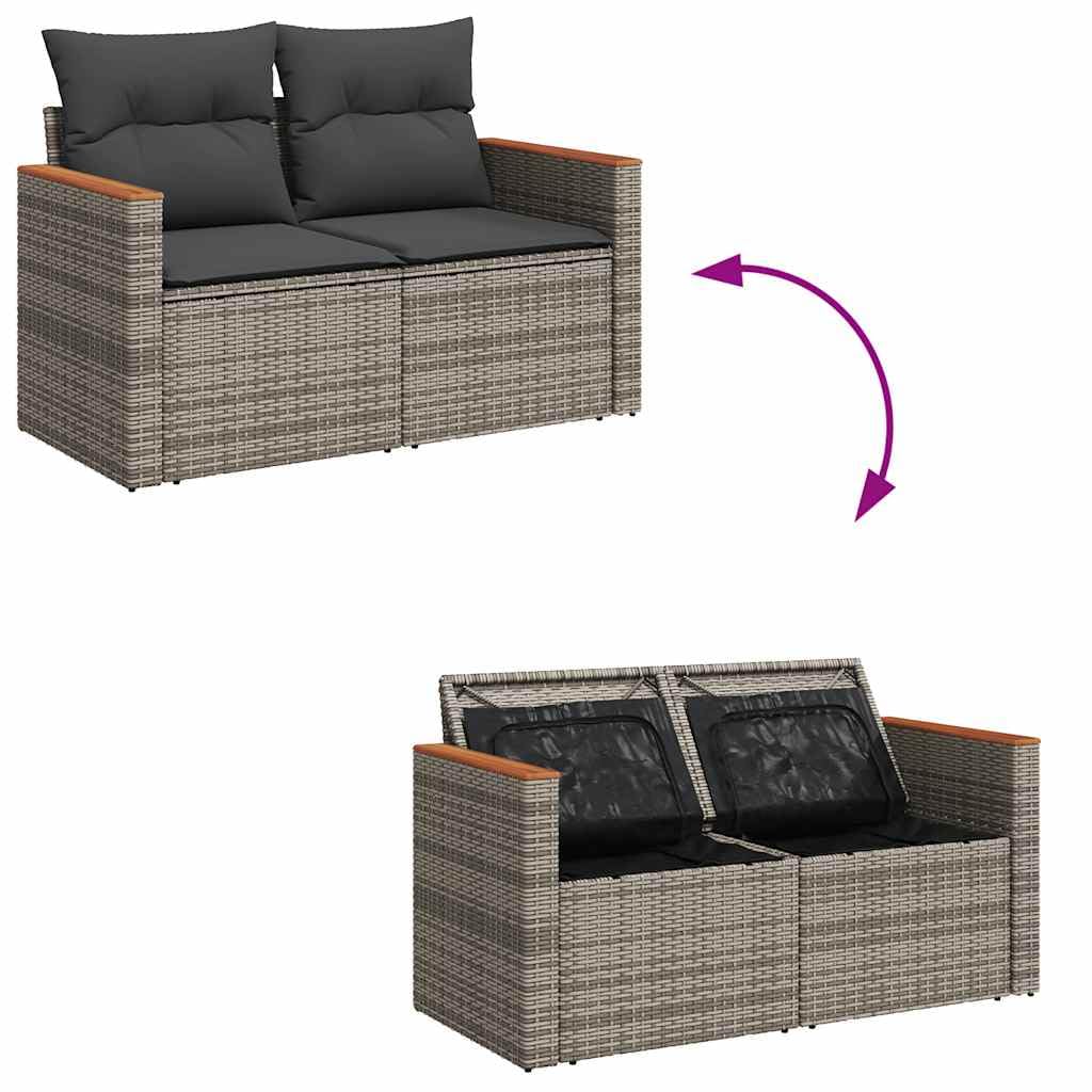 vidaXL Canapé de Jardin 2 Places avec Coussins, Résine Tressée Gris