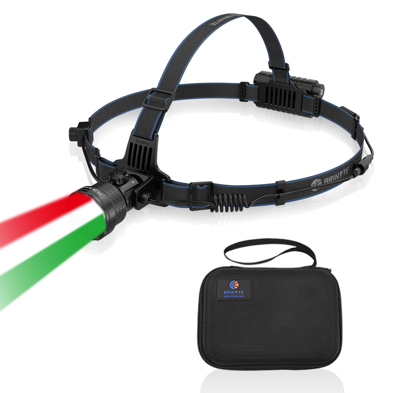 Brinyte HL28 LED Hunting Headlamp, Zoomable 3 Modes Red Green White LED Hunting Headlight, Rechargeable IPX6 Waterproof Predator Flashlight for Hogs Coyote Varmint Fishing