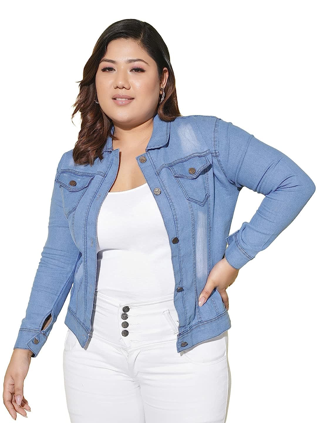 Full Sleeve Solid Women's Denim Jacket-image-22