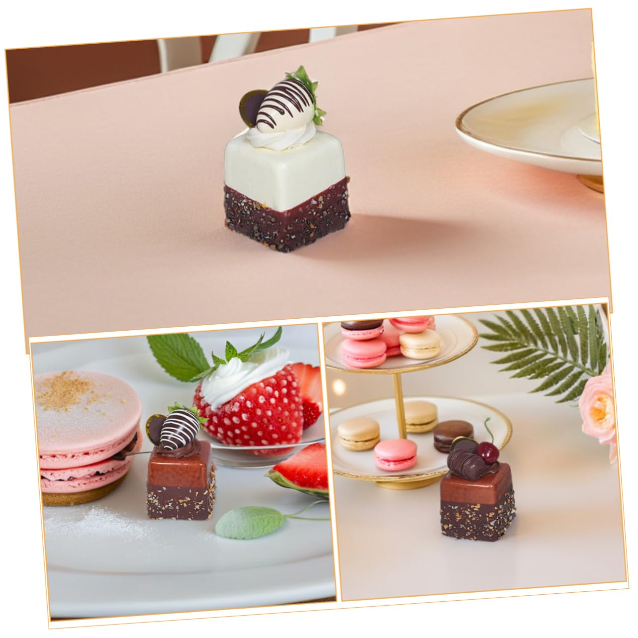 8pezzi Simulazione di Torta Francese di Fragole Torta Artificiale Base Magnetica da Esposizione per Tavolo da Dessert per Feste Cibo Finto per Foto Decorazione da Cucina