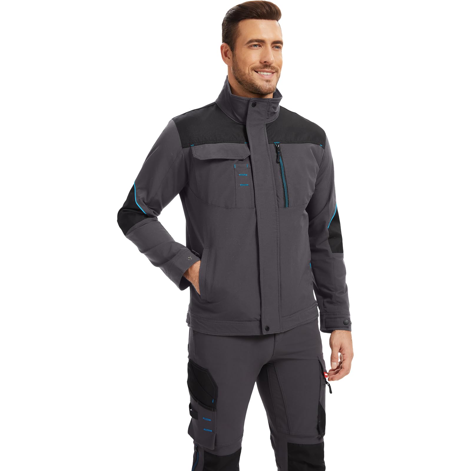 WORK IDEA Veste de travail stretch slim fit pour homme : stratégiquement renforcée, élégance professionnelle avec confort moderne