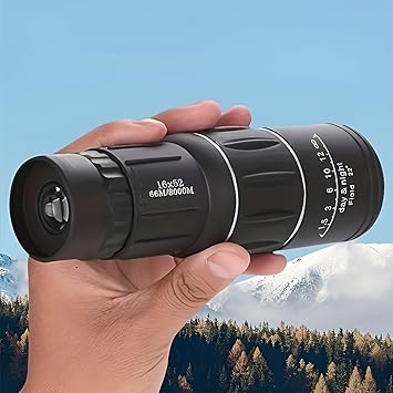 BushnailPro 16 x 52 Monocular with 10x Zoom BAK4 Lens Manual Focus for Bird Watching, Trekking Outdoor Activities with Travel Pouch, Laniyard & Cleaning Cloth