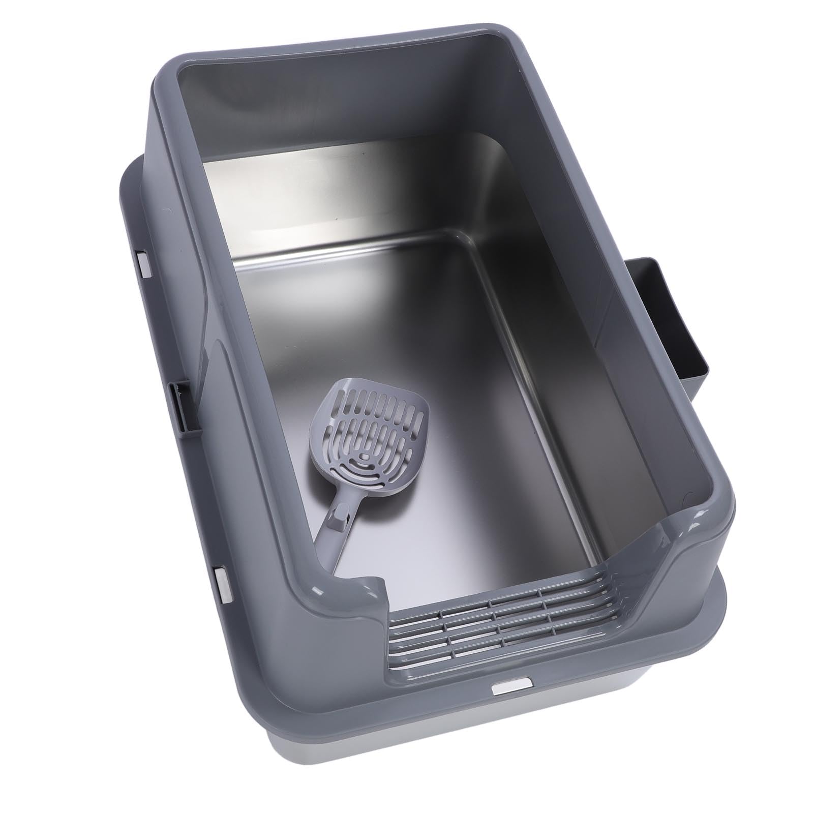 Arenero Cerrado de Acero Inoxidable para Gatos, Extra Grande 23,62x15,75x5,91 Pulgadas Arenero metálico para Gatos, Bordes Altos, antisalpicaduras, fácil de Limpiar (Grey)