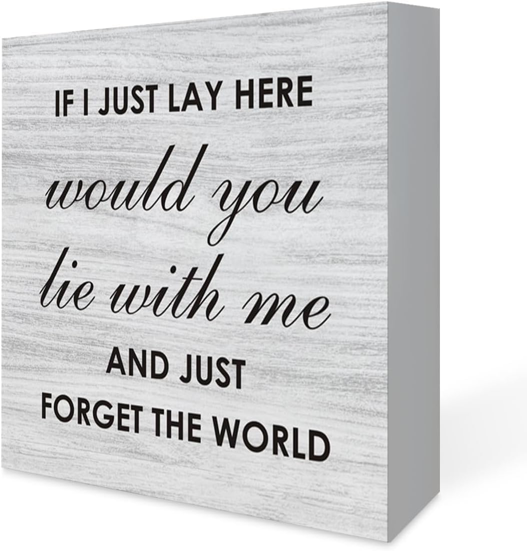 Pibonto Men's Desk Decor 7X7 Inch Rustic Bedroom Quote Wooden Box Sign, Home Bedroom Decor,If I Just Lay Here Block Plaque For Wall Tabletop Desk, Farmhouse Style Wall Art Decoration