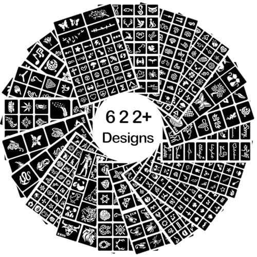 622+ tattoosjablonenset, 20 vellen henna-sjablonen, herbruikbare tijdelijke tattoosjablonen voor vrouwen, meisjes, tieners, gezichtsverf, bodyart, glittertattoosjablonen