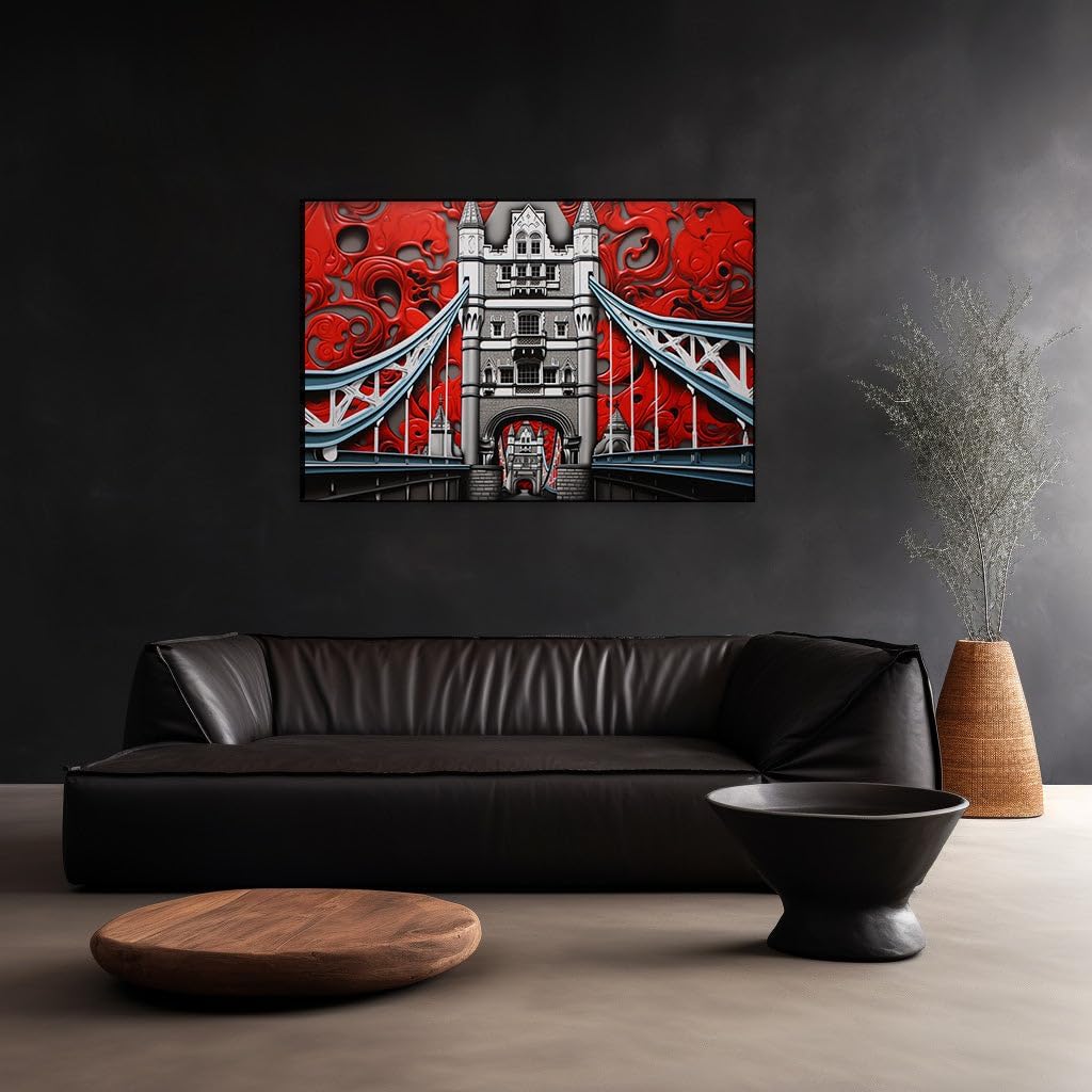 Canvas for Living room. Whispers of the Thames - A Surrealist Take on London's Tower Bridge, 27 x 18 inch Canvas Wall Art - Modern Home Decor - 69x46 cm (27x18 inch)