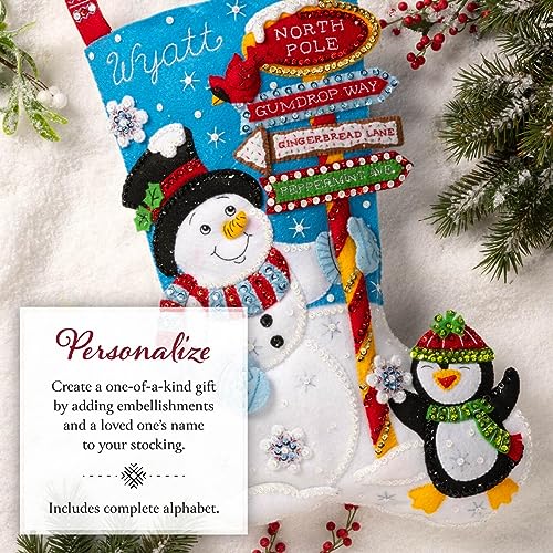 Image of Bucilla Felt Applique 18 inch Stocking Making Kit, Destination North Pole, Perfect for Holiday DIY Arts and Crafts, 89594E