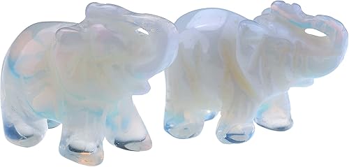 Jovivi 2 piezas hechas a mano con piedras preciosas talladas de opalita de elefante, estatua de elefante de 1.5 pulgadas, decoración de cristal para