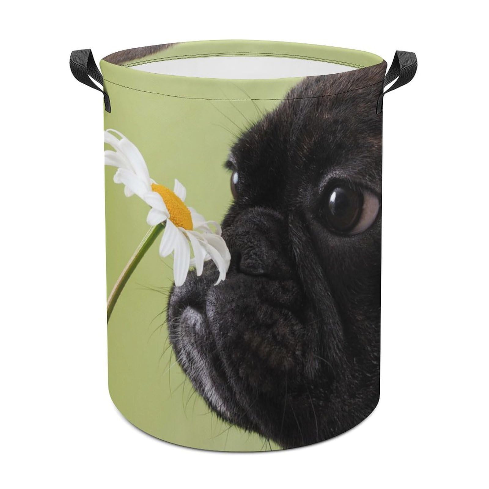 MHYRAC Laundry Hamper, Dog Pattern Pug Flower Laundry Basket, Washing Basket with Handle