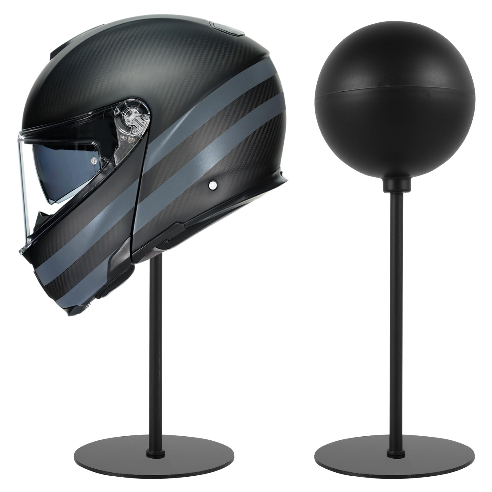Nihuifdpy Black 2Pcs Helmet Stand, Desktop Helmet Display Holder With Stable Base, Freestanding Metal Motorcycle Helmets Holder Rack,Versatile Bicycle Helmets Display Storage Stand For Bicycle Helmetes And Hat