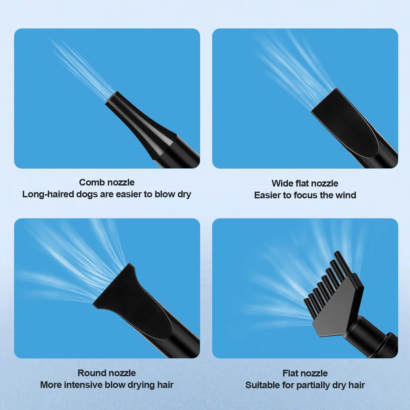 XKISS Soffiatore per Cani 3200W/4.5 PS, Asciugatore per Cani,Continua con velocità e Temperatura Regolabile Asciugacapelli per Animali Domestici, con 4 Ugelli Diversi (Nero)