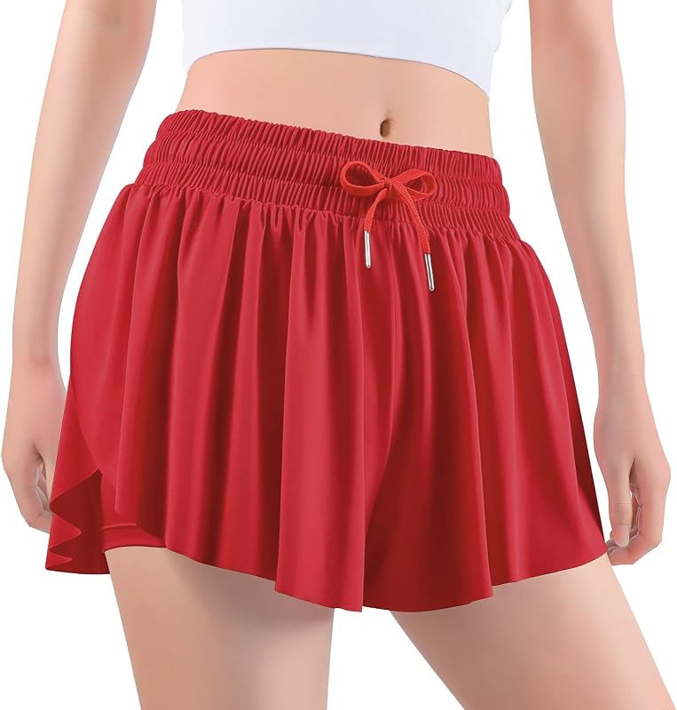 Shorts esportivos 2 em 1 com modelagem ampla e bolso Auranso para meninas