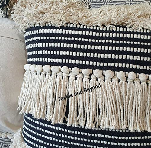 Image of Cushion - Boho Designer Handloom Cotton Throw Cushion Cover Set of 2, 16X16 inches, Sofa, Couch, Chair, Kitchen, Bedroom, Room, and Decorative Pillow Cases