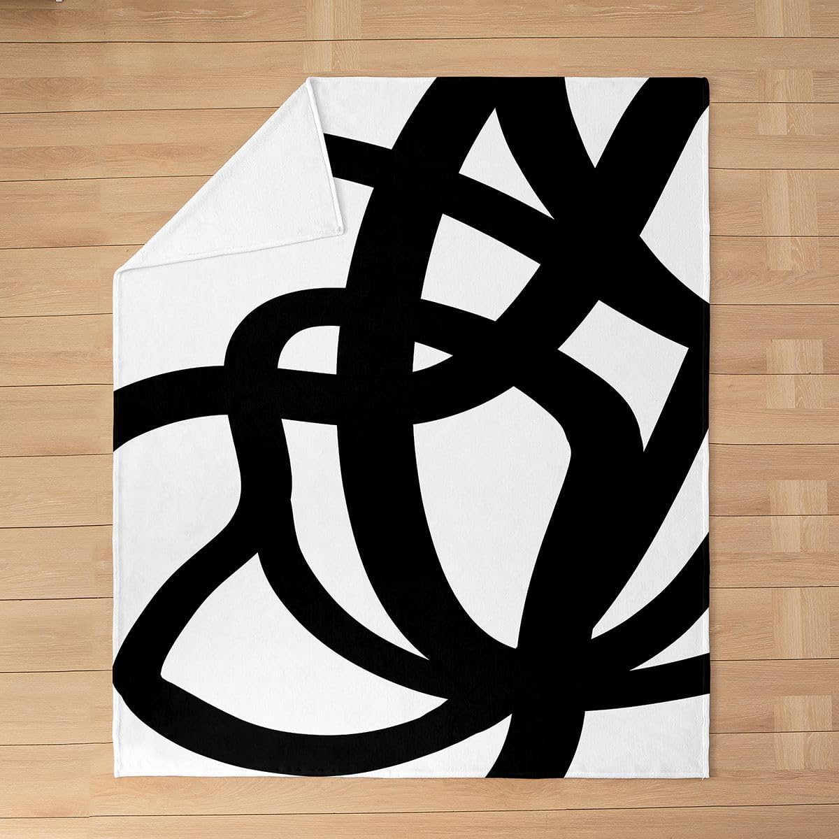 Stripe Line Flannel Fleece Throw Blanket Throw 50"x60" Kids Geometric All Season Bed Blanket for Sofa Couch Black and White Soft Abstract Room Decor Modern Art