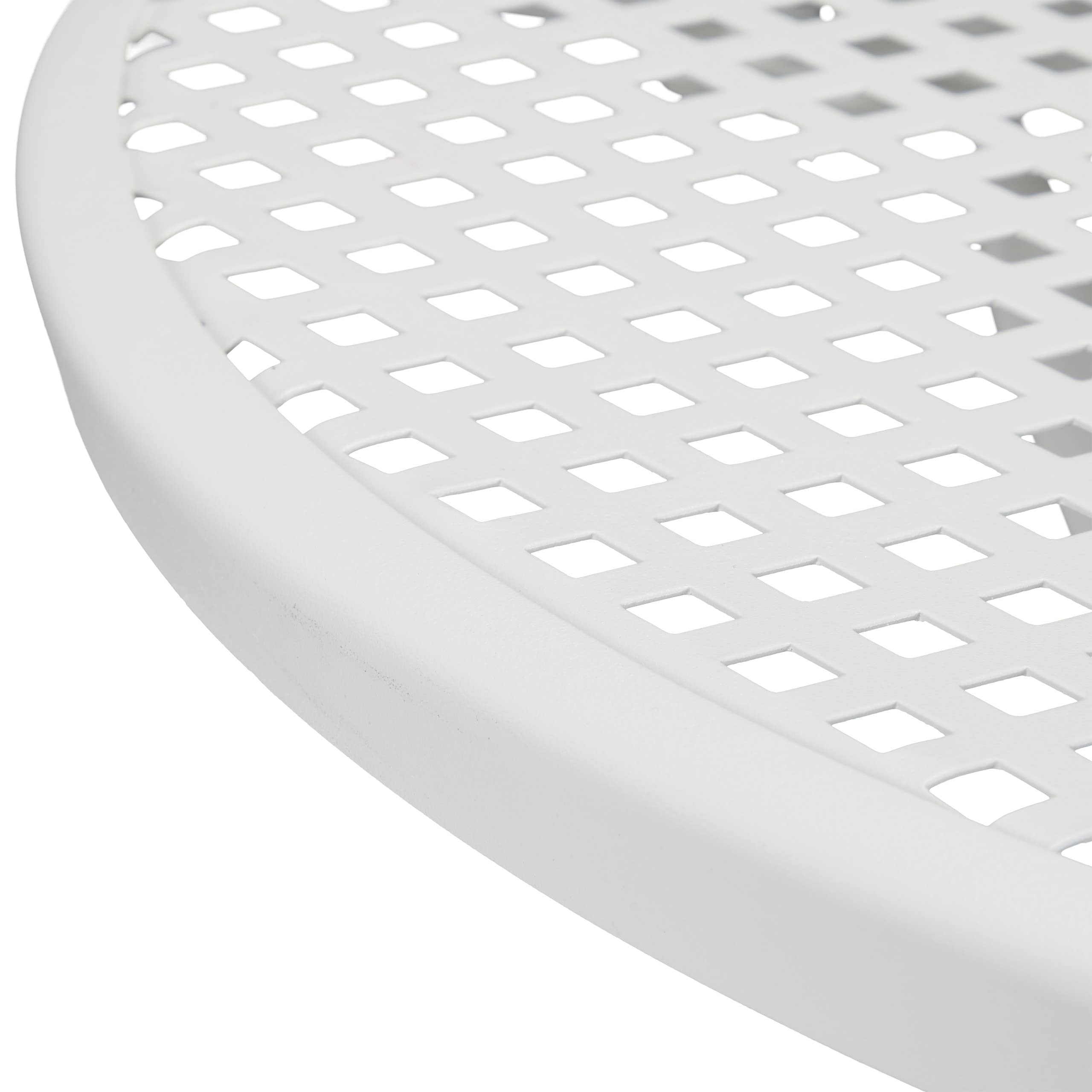 Relaxdays Tavolino da Giardino, con Foro per Ombrellone, in Acciaio Inox, Rotondo, Effetto Griglia, HxD 72x70 cm, Bianco