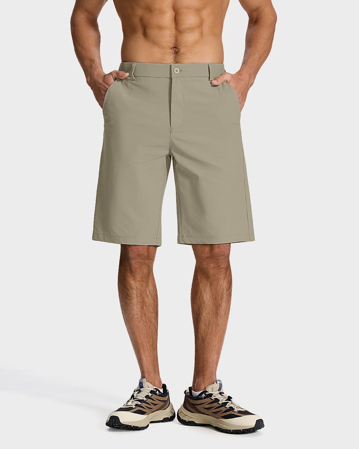 SNOWTEN Men's Classic Fit 11 Inch Golf Shorts Lightweight Quick-Dry Stretch Fabric with 4 Pockets for Hiking Casual Work Light Khaki 36