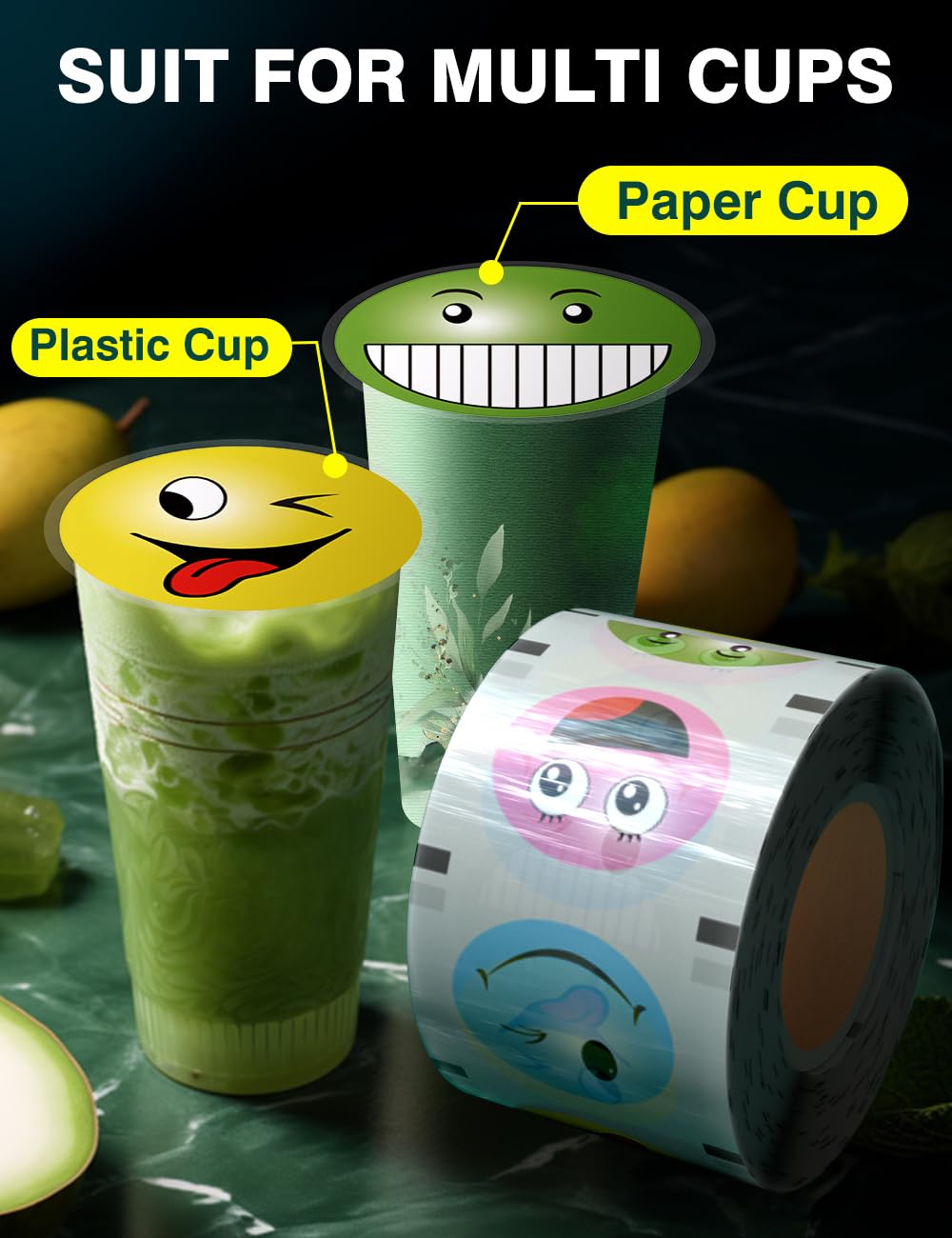 WantJoin 2 Rolls Cup Sealing Film, Cup Sealer Film 90-105 mm(3.5-3.7inï¼‰ 6400 Cups for PP Plastic and Paper Cups, Tea Cup Sealing Film for Coffee Shop, Milk Tea Shop, Bar, Colour