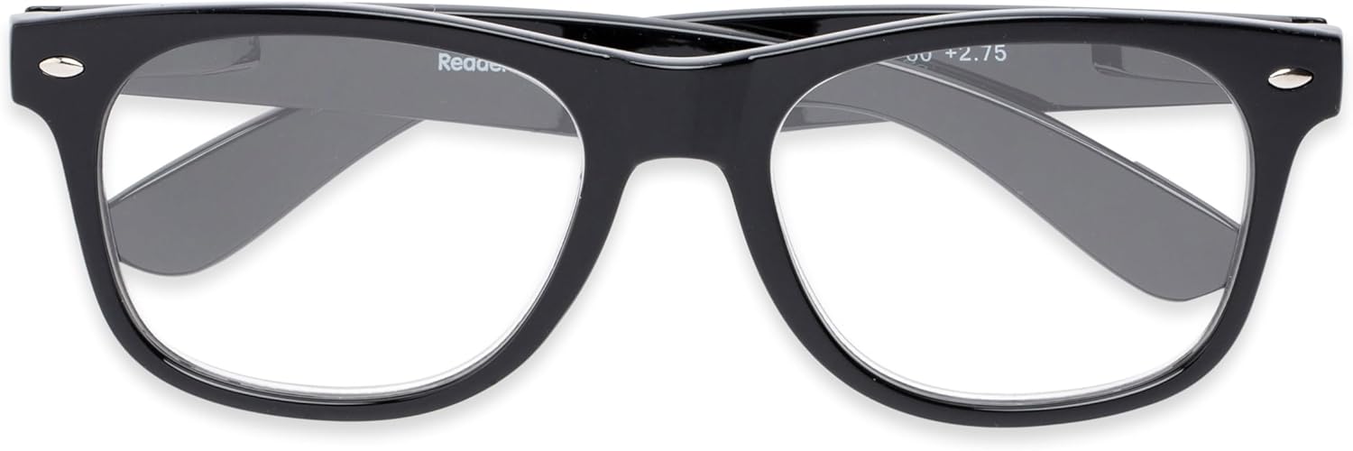 Readers Readers.com Reading Glasses: The Dean, Plastic Retro Square Style for Men and Women