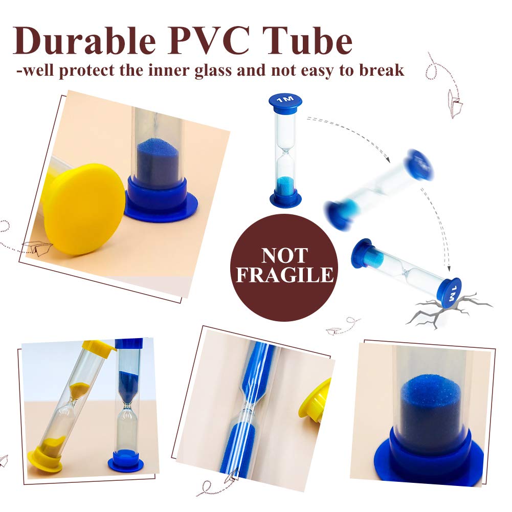 Small Hourglass Set of 6 Colours, 30 Seconds, 1 Minute, 2 Minutes, 3 Minutes, 5 Minutes 10 Minutes for Classroom, Game, Home, Office, Glass Hourglass Teeth Brushing for Children 1