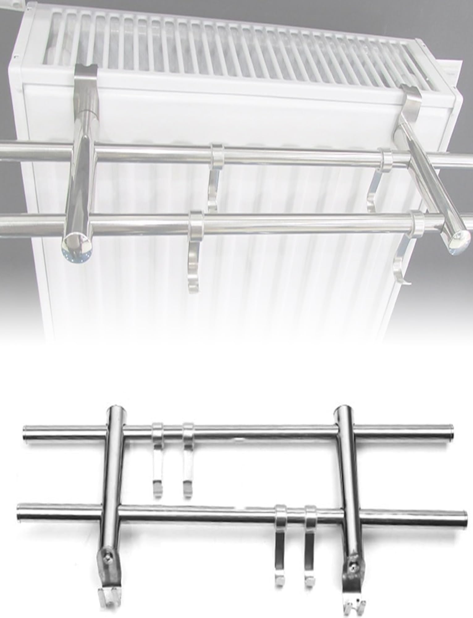 Mensola per radiatore in acciaio e portasciugamani da 81,3 cm, salvaspazio, per camera da letto, bagno, cucina, corridoio, senza bisogno di fori, design a doppia barra