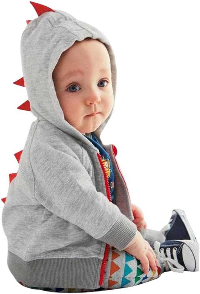 JoyJay Infant Toddler Baby Boy Girl Dinosaur Pattern Hooded Zipper Tops Clothes Coat (12-18 Months, Light Gray)