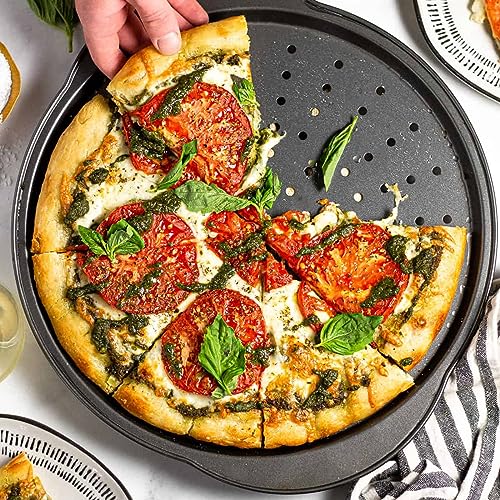 2 Pcs 14 Inch Pizza Trays for Oven Non Stick Pizza Pans Round Perforated Pizza Oven Trays Carbon Steel Baking Tray with Handle, Black - Image 6