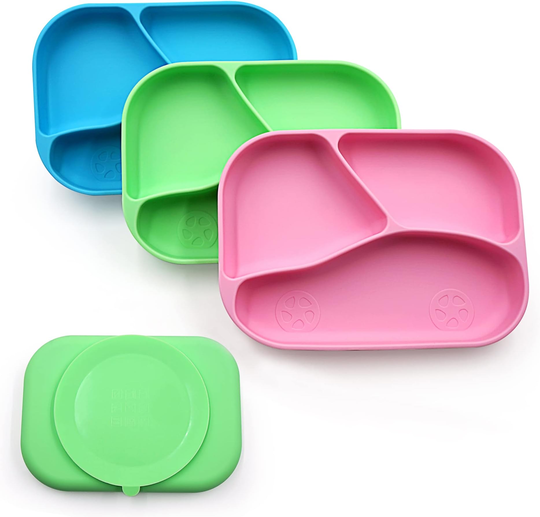 Kazualv toddler plates suction plates for baby plates with suction, kids plates, baby feeding supplies, toddler utensils, silicone plates for toddlers 1-3, BPA Free (Pink/Green/Blue)
