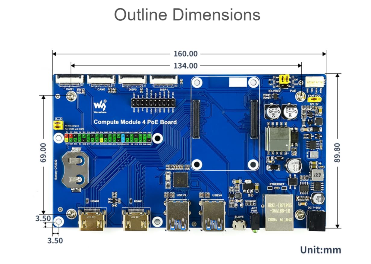 TUOPUONE Compute Module 4 Dev Kit compatibile con Raspberry Pi con scheda PoE Wave-share senza touchscreen da 7"
