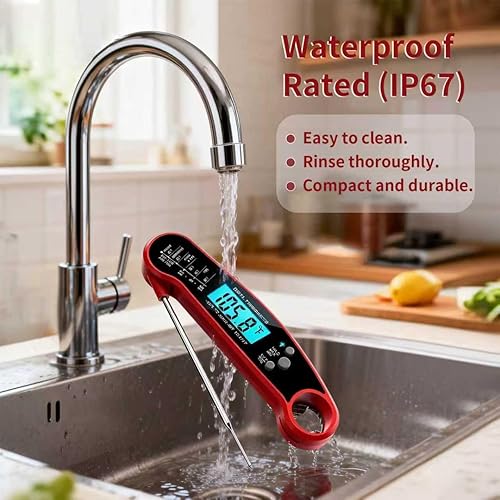 Miniatura 4 de X&E Termómetro digital de lectura instantánea para carne, impermeable IP67, termómetro de alimentos con sonda plegable, pantalla LCD de