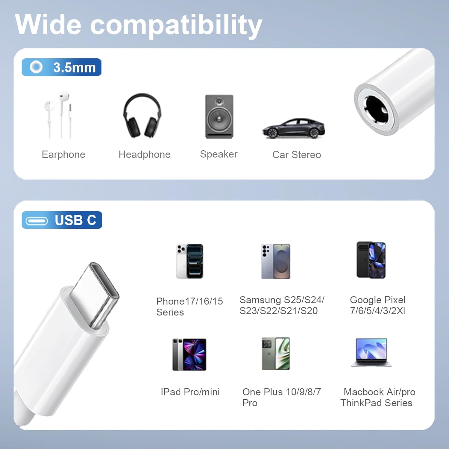 5-Pack USB-C to 3.5mm Headphone Jack Adapter, 24bit HiFi DAC, USB C to Aux Audio Dongle Cable for iPhone 17/16/15 Pro, 17/16/15 Pro Max, iPad Pro, MacBook, Samsung S21-25, Pixel 7-5 thumbnail