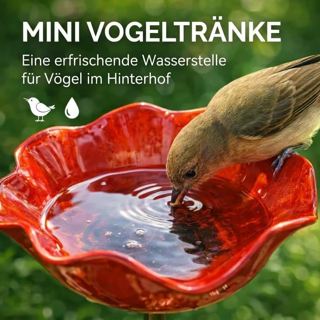 Gartenstecker Metall Vogeltränke Blume,Handgefertigte Winterfeste Bienentränke & Insektentränke für Bienen & Schmetterlinge,Dekorative Gartendeko für Draußen,Terrasse und Rasen(Rot, Gelb, Blau)