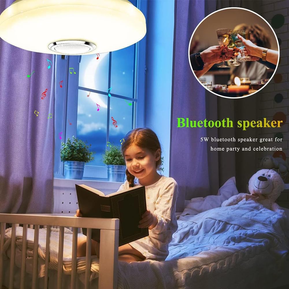 Lámpara De Techo LED Con Altavoz Bluetooth, 36 W Ø30 Cm Control Por Mando Aplicación Luz Musical Regulable Lámpara RGB Cambio De Color Para Salón Dormitorio