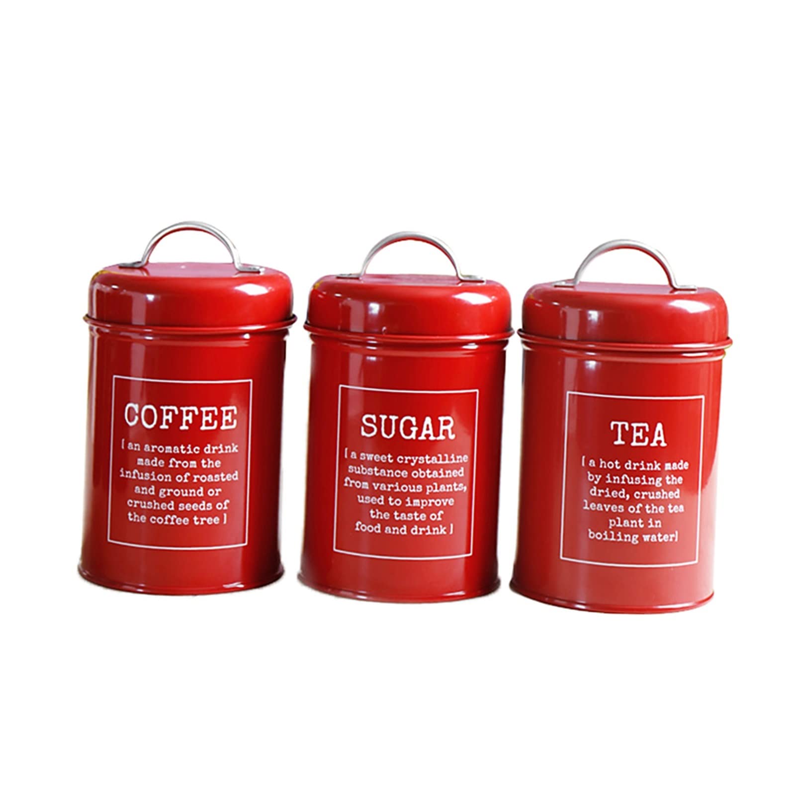 caihuashopping Vorratsgläser Set von 3 Tee Kaffee Zucker Metallkleid Küche Aufbewahrungsbox Food Canist Behälter Küchenbehälter mit Deckeln Kaffeebehälter (Color : Red)