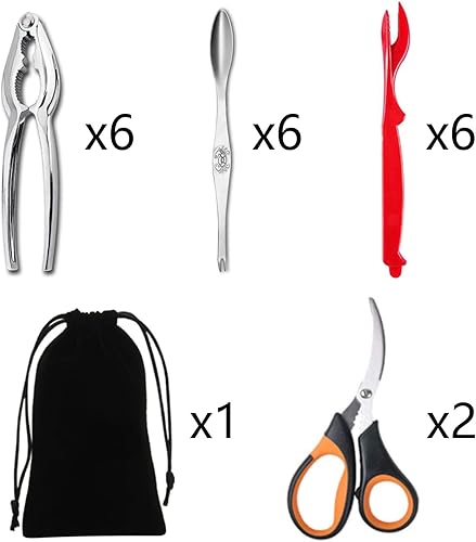 Miniatura 2 de Artcome Juego de herramientas de mariscos de 21 piezas 6 galletas de cangrejo, 6 langostas, 6 tenedores anchos para cangrejo, 2 tijeras de mariscos