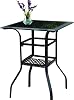 PatioFestival Outdoor Bistro Bar Table,Patio Metal Steel Slat Dining Side Table 2-Tier Tempered Glass Top with Storage 1 Table
