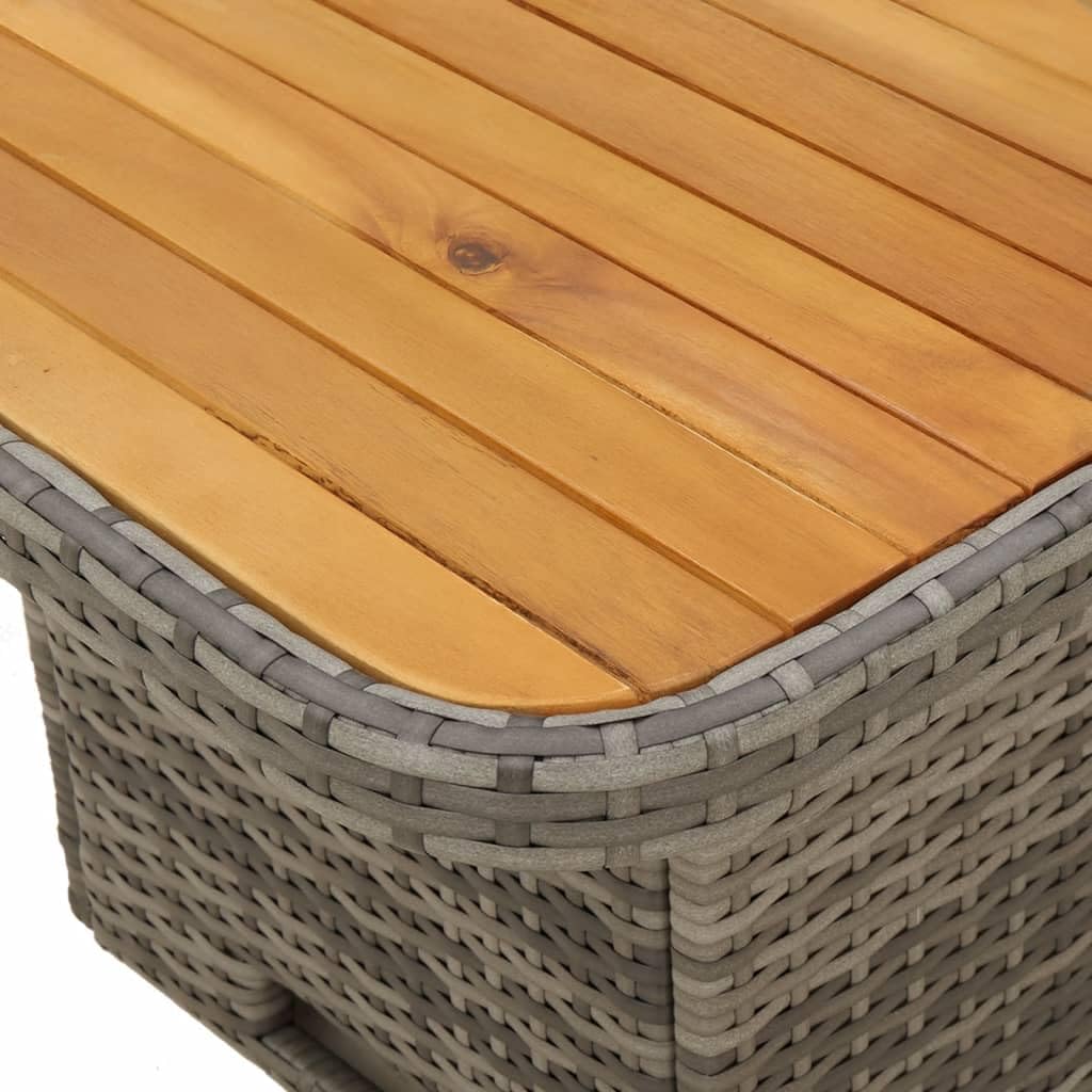 Conjunto de comedor de jardín para terraza con respaldo ajustable y tablero de mesa en color gris de poliratán, incluye cojines y fundas extraíbles
