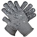 Oven Gloves with Fingers - 932°F Extreme Heat Proof and Cut Resistant Mitts for Kitchen, BBQ, Grill, Baking, Fire Pit - EN407 Certified with Non-Slip Silicone Grip and Cotton Lined for Comfort