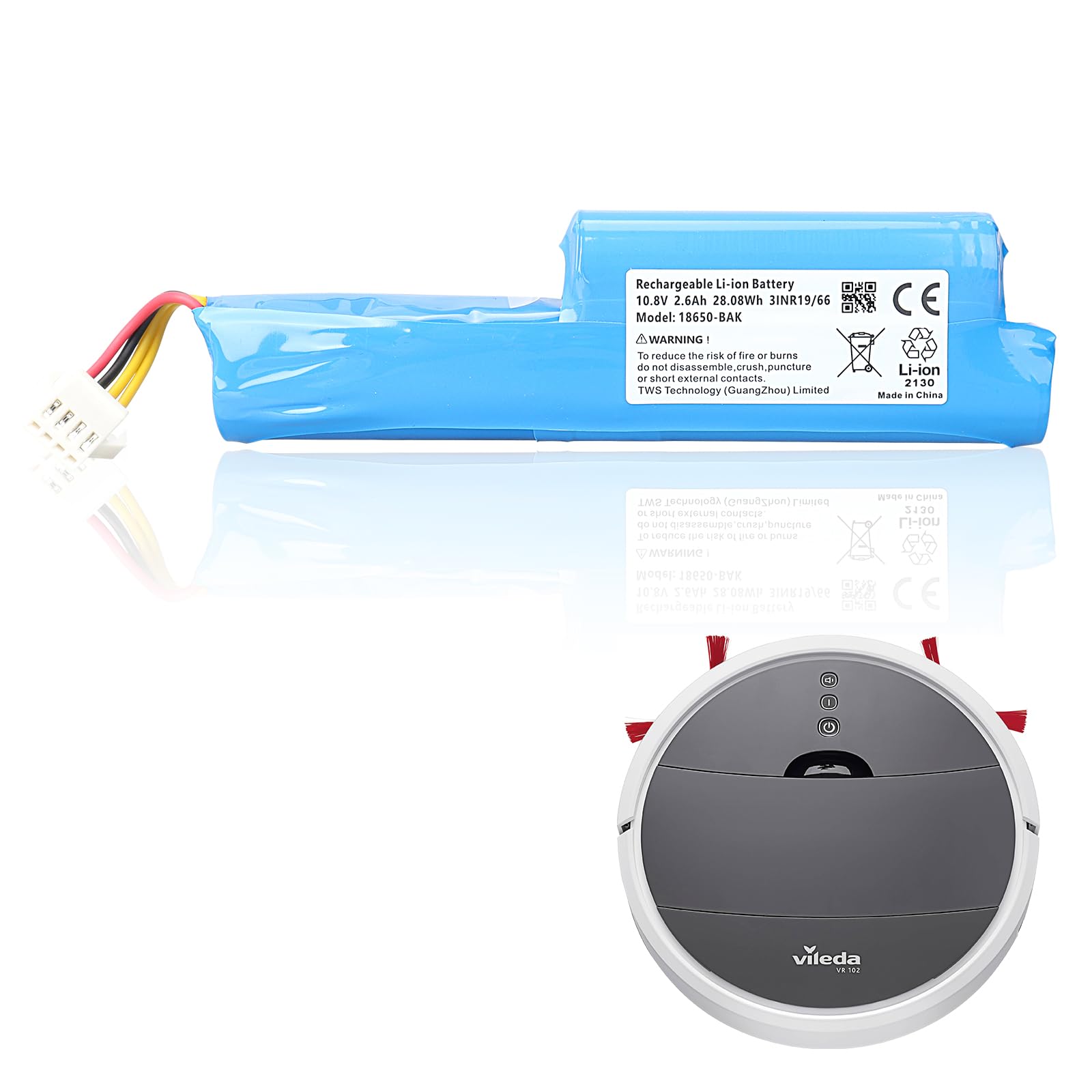 Batterie Li-Ion Powery 2200mAh Pour Robot Vileda VR102 Et VR ONE - 10.8V - Neuf Sous Blister