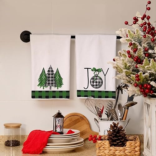 Miniatura 2 de ARKENY AD141 - Juego de 2 paños de cocina de Navidad, diseño de búfalo verde, diseño de árbol de Navidad, 18 x 26 pulgadas, decoración de Noel para