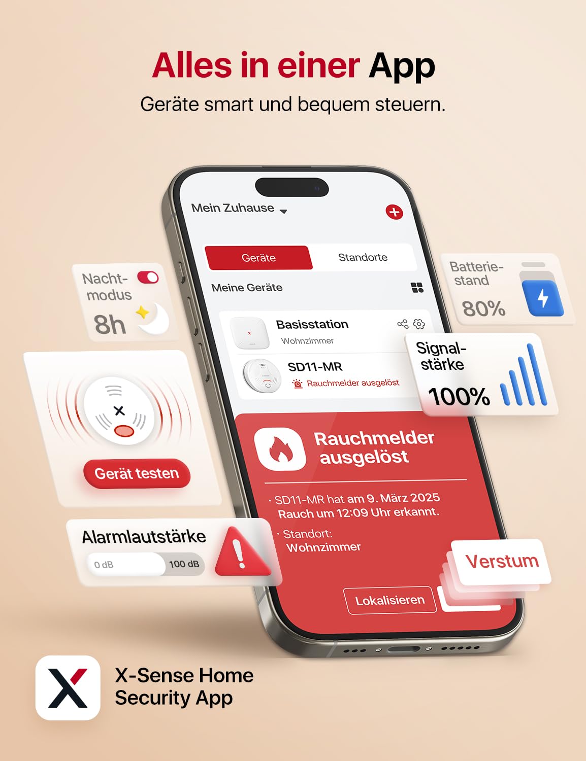 X-Sense Smart-Rauchmelder WLAN mit Magnethalterung, Zertifiziert nach EN 14604, Rauchmelder vernetzt, App-Steuerung, mit Basisstation SBS50, funkvernetzter Feuermelder, SD11-MR61, 6 Stück