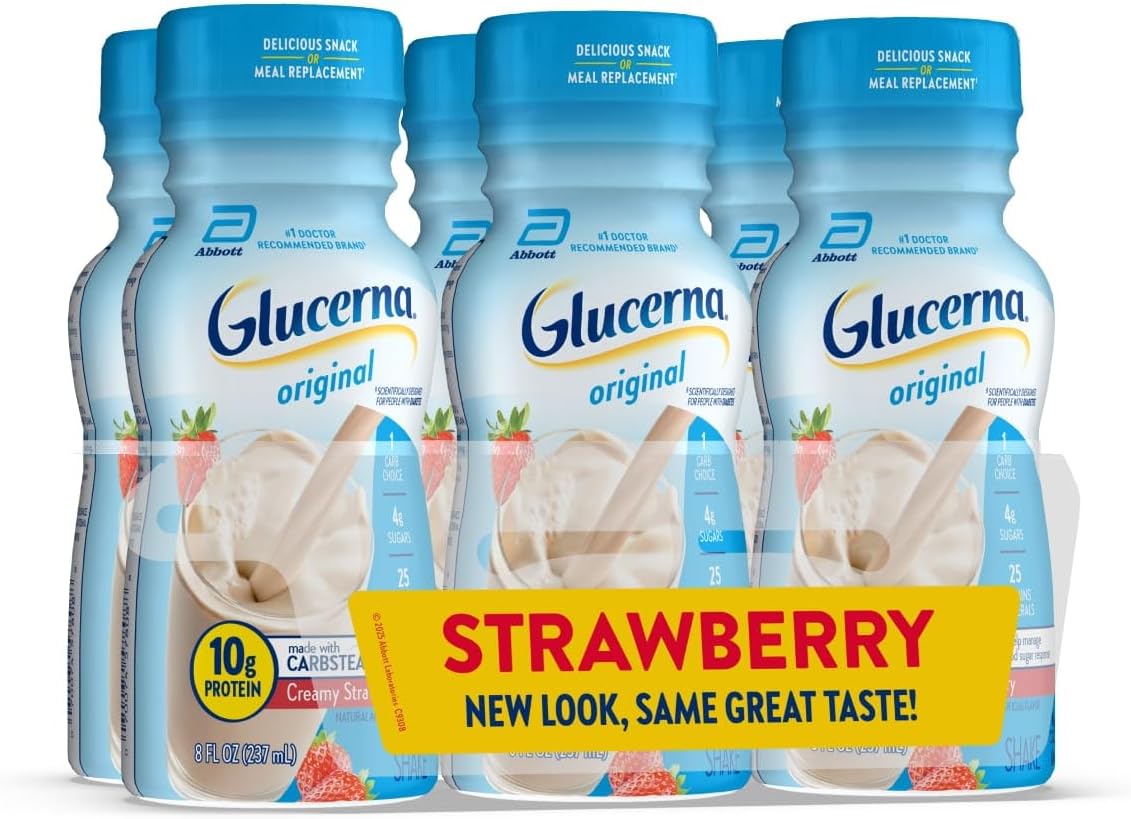 Glucerna Original Diabetes Care Shake, Creamy Strawberry, Diabetic Meal Replacement to Support Blood Sugar Management, 10g Protein, 180 Calories, Ready to Drink, 8-fl-oz Bottle, 6 Pack
