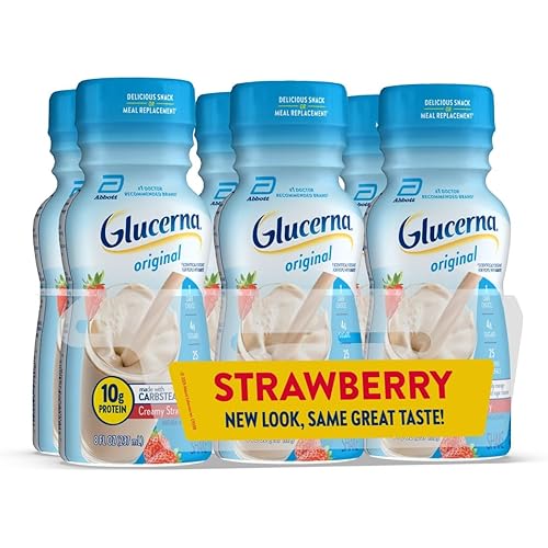 Glucerna Original Diabetes Care Shake, Creamy Strawberry, Diabetic Meal Replacement to Support Blood Sugar Management, 10g Protein, 180 Calories, Ready to Drink, 8-fl-oz Bottle, 6 Pack