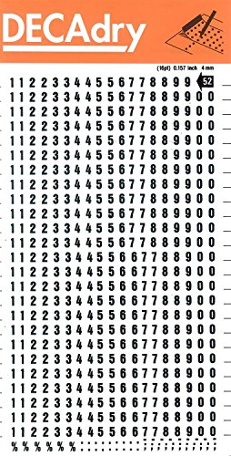 DECADRY Lot de 3 Chiffres Transferts (1 Feuille) DD52F 4 mm Noir