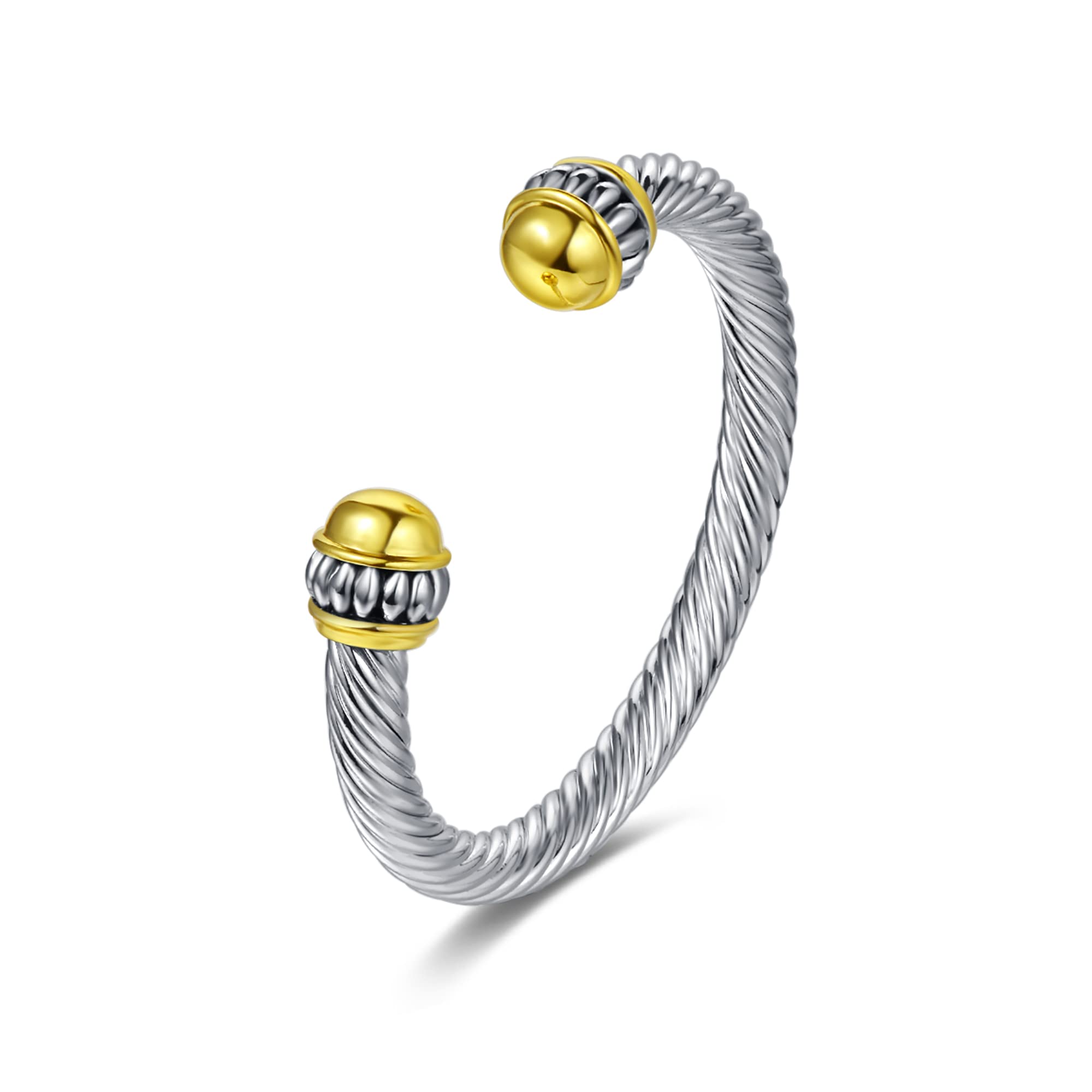 UNY JEWEL Jewelry Chinese Dragon Scale Ball, Dragon Cuff Bangle, Spring Open Two Tone Twisted Cable Vintage Cuff Bangle
