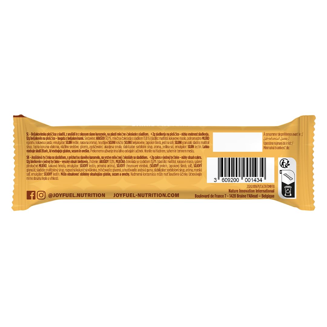 JOYFUEL Barre Protéinée Crunchy Nuts Cacahuète Caramel Salé 12x47g | 12g de Protéines, <2g de Sucre, Sans Gluten