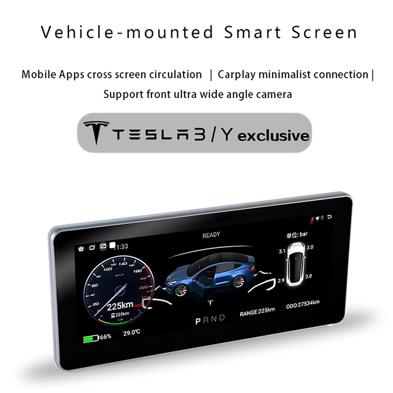 HANSSHOW Display Compatible Model Y/3, Tesla Carplay Screen, Camera