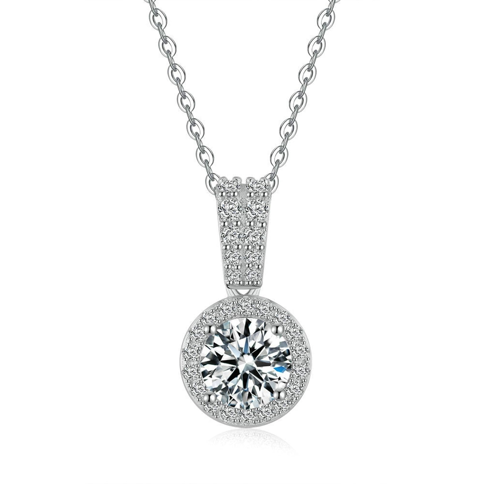 Wycian Collana da donna elegante in platino con moissanite DEF, catena halo per lei, 40 + 5 cm